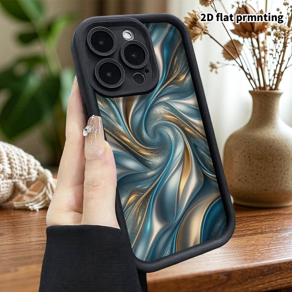 Phone case: 2D flat design suitable for iPhone 18 17 16 15 14 13 Pro tiered protective case, blue-gold fluid, Christmas and Halloween gift