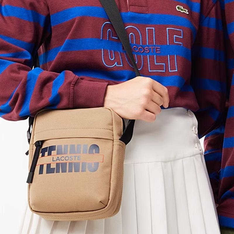 Lacoste Логотип Молния Регулируемый плечевой ремень Тканевая сумка-тоут На плечо Через плечо Унисекс сумки Бежевый NH4457NZ-M77