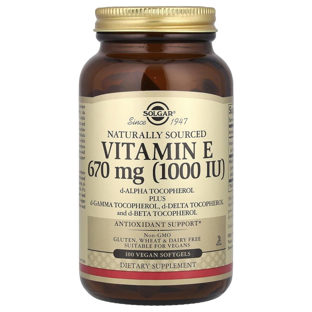Solgar, натуральный витамин E, 670 мг (1000МЕ), 100 веганских мягких капсул