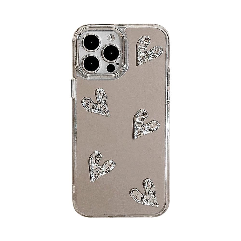 3D гальванический чехол Сердце 13 для iPhone 17/15 Pro Max, Зеркальная поверхность iPhone 16, Высококачественный 14 Жесткий чехол