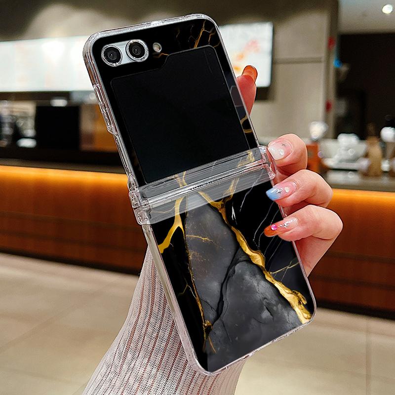 Чехол с мраморным узором для Samsung Galaxy Z Flip7 Flip6 Flip5 5G Жесткий прозрачный ПК Чехол-раскладушка для Galaxy Z Flip 7 5 4 6 3 5G