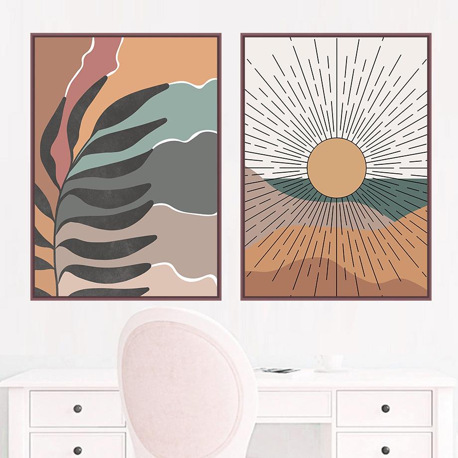 Солнечные листья Радуга Абстрактная геометрия Бохо Скандинавская настенная живопись Галерея постеров и принтов Настенная картина для декора гостиной