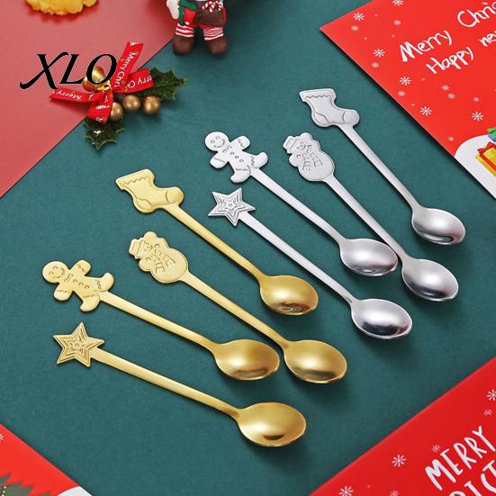 Winter Seasonal Tableware 4Pcs Christmas Dessert Spoons, Stainless Steel Coffee Spoons with Gingerbread Elegant Table Decor for Parties Man