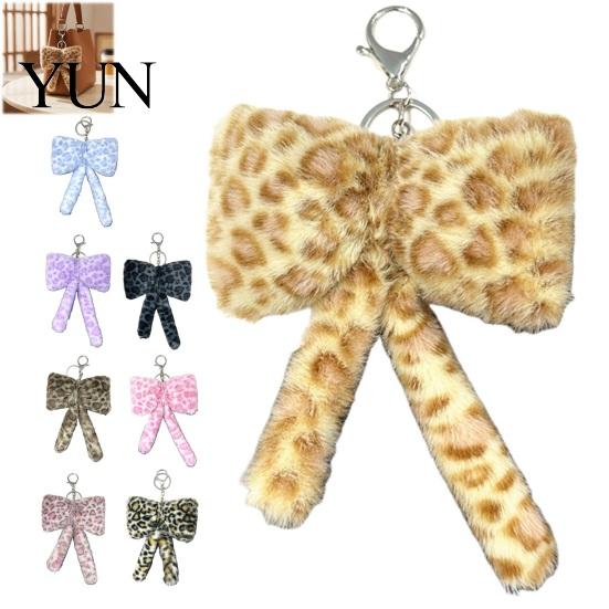Leopard Pattern Charm Print Plush Bow Keychain, Fluffy Bowknot Bag Ornament with Lobster Clasp, Women Girls Handbag Decorative Accessory Metal
