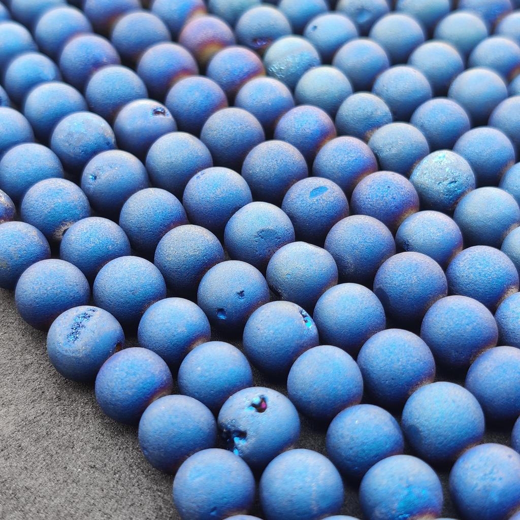 Matte Finish Blue Druzy Agate Round Beads Gemstone, Druzy Stone Beads, Gemstone Beads, 14-15 Inch Strand, 6mm 8mm 10mm Stone Size.