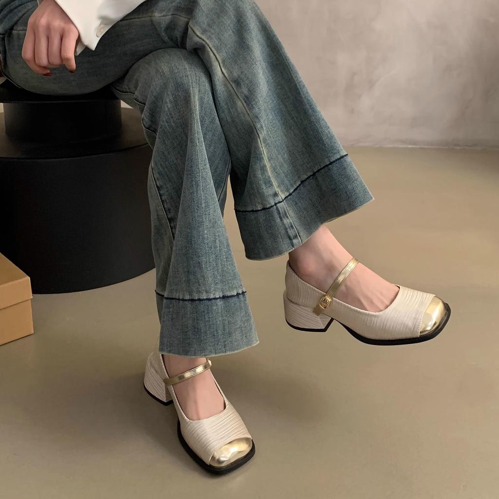 Туфли-лодочки на толстом каблуке женские, в стиле маленького французского ветра, с квадратным носком и неглубоким вырезом, на высоком каблуке, Мэри Джейн, фея, новые модели французской весны 2025 года