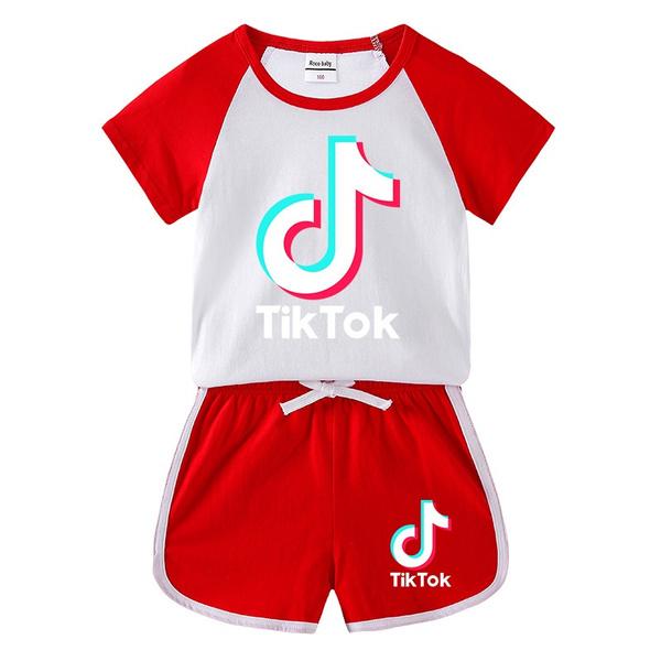Модные детские комплекты Tik-Tok из 2 предметов, комплекты детской одежды для мальчиков и девочек, рубашки, топы + шорты, костюмы для детей от 3 до 10 лет