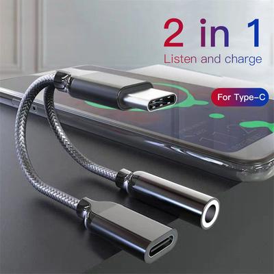 Сплав AUX Линия Зарядное устройство USB C Аудиокабель Адаптер для наушников Type C на 3,5 мм 2 в 1 Конвертер