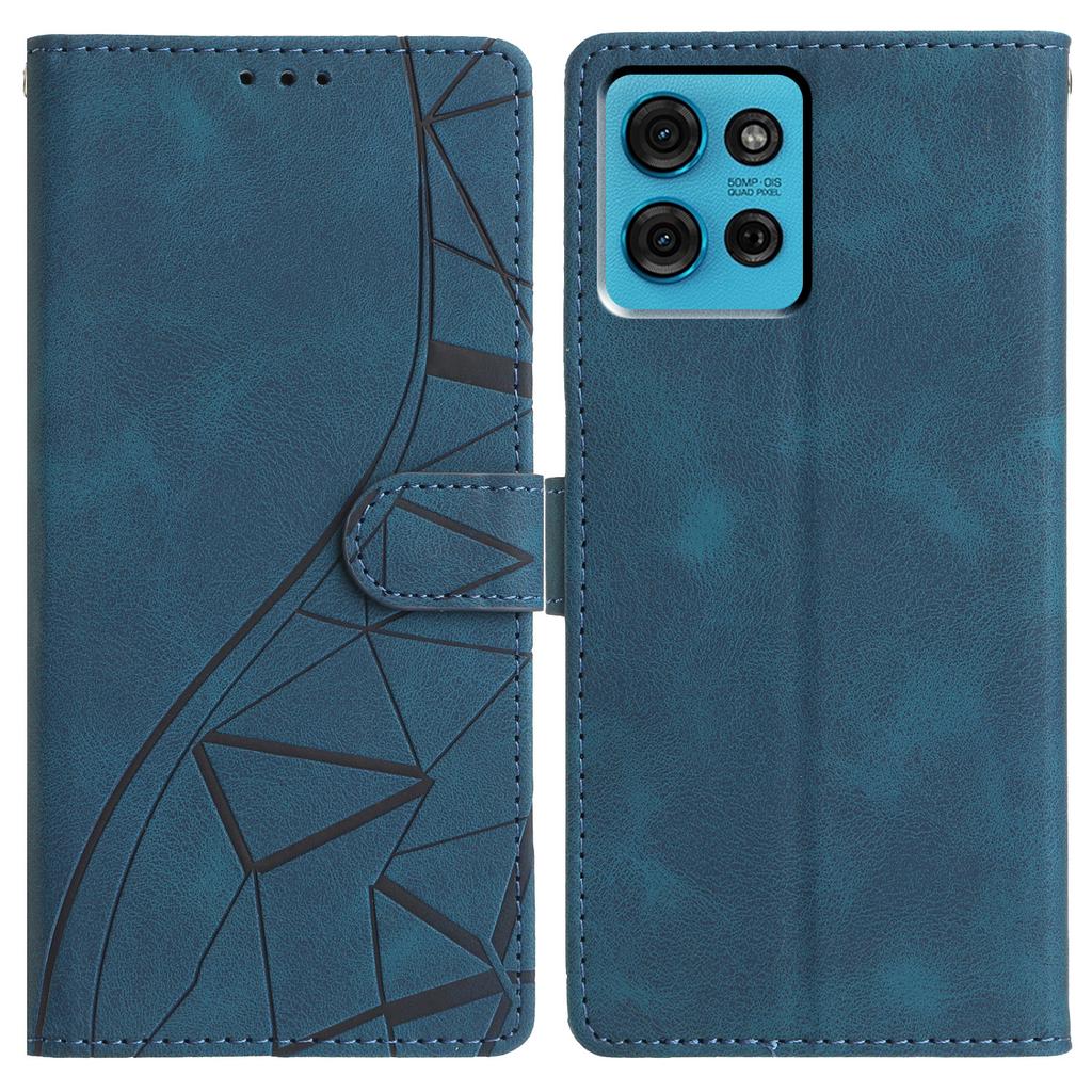 For Motorola Moto G75 5G Case Wallet Stand Imprinted Triangle Pattern Leather Phone Flip Cover