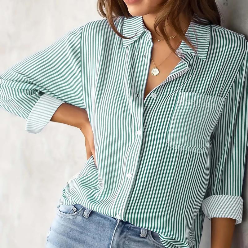 Spring new women's fashion loose striped shirt casual breathable long-sleeve top