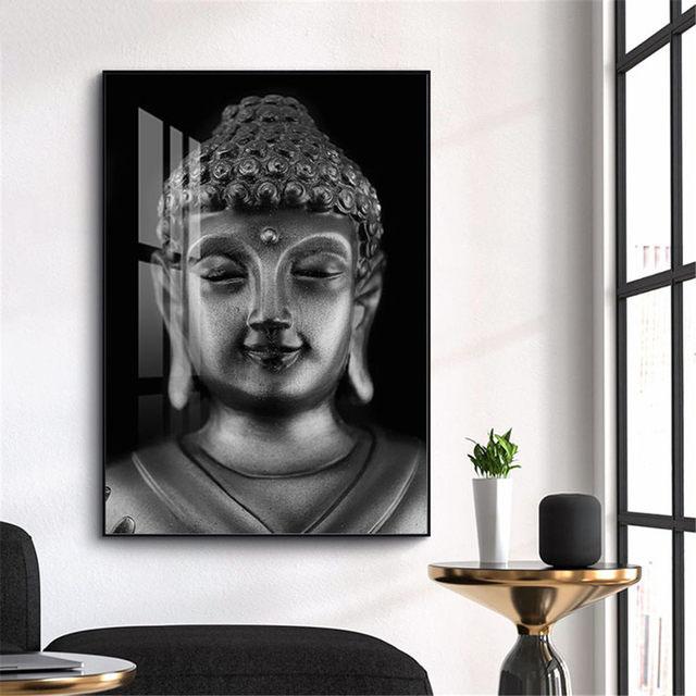 Черная статуя медитирующего Будды, настенная живопись, печать на холсте, картины на холсте, буддийские картины для украшения дома
