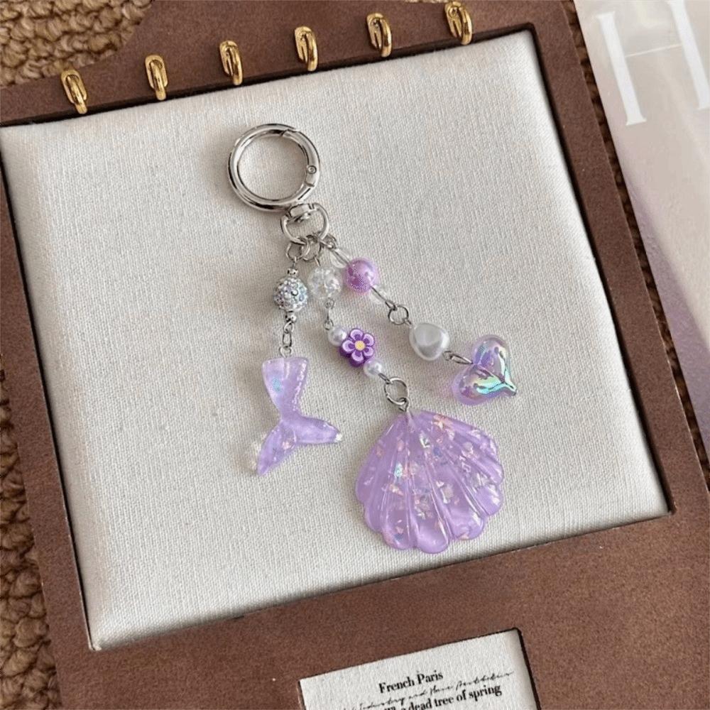 Beaded Shell Shell Keychain Glitter Sequins Shell Pendant Mermaid Keychain  Beach Decor