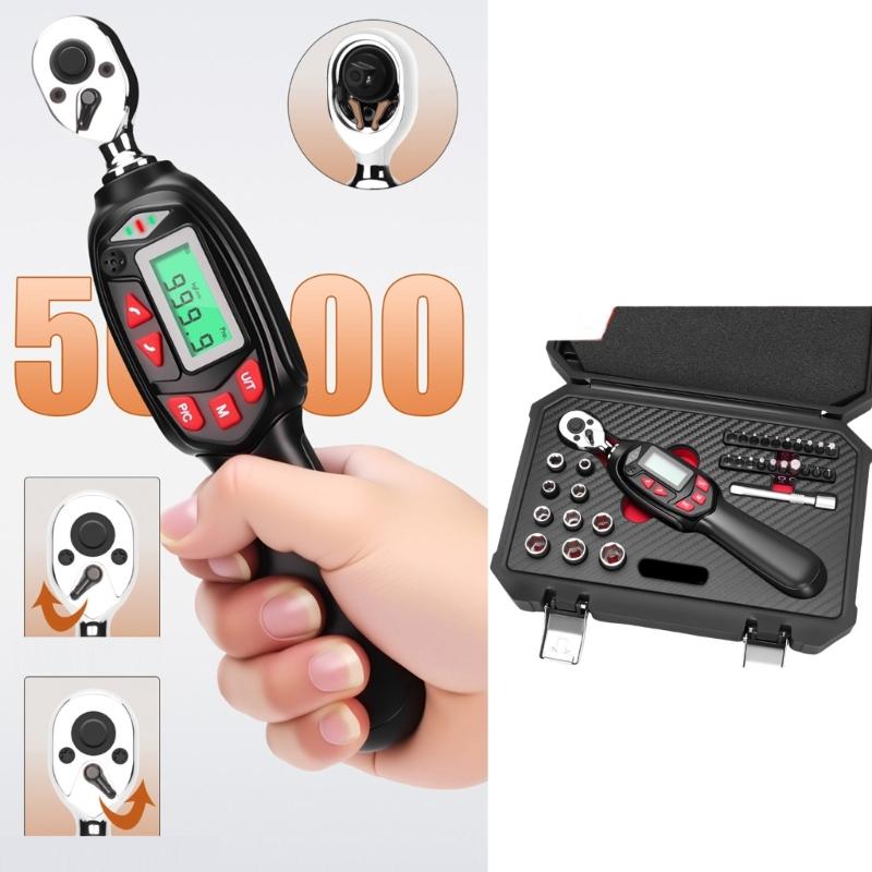 Набор динамометрических ключей 32 шт./компл. с цифровым дисплеем и различными битами для обслуживания мотоциклов, квадрат 1/4 дюйма