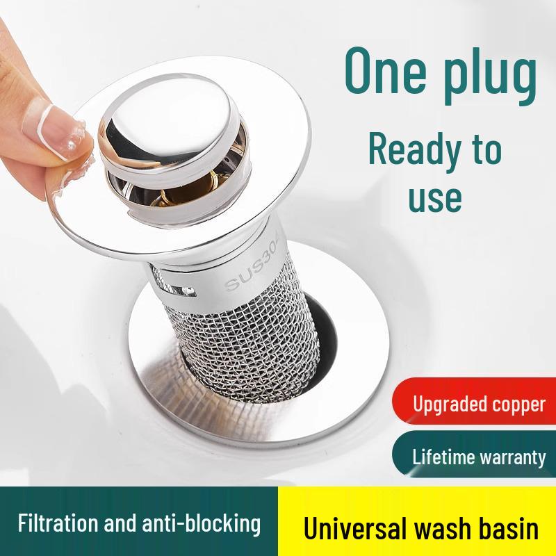Stainless Steel Anti-Hair Pop-Up Washbasin Drain Filter