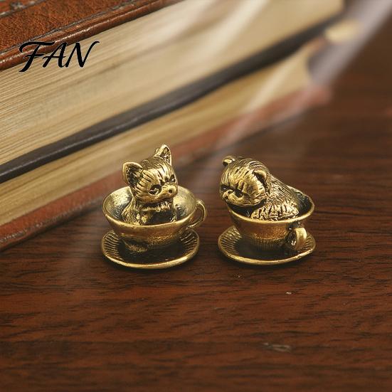 Миниатюрные фигурки кошек для сказочных садов, статуэтка в чайной чашке, милая фигурка собаки из латуни, коллекционные статуэтки домашних животных для рабочего стола, животные для коллекционирования, поделки DIY,