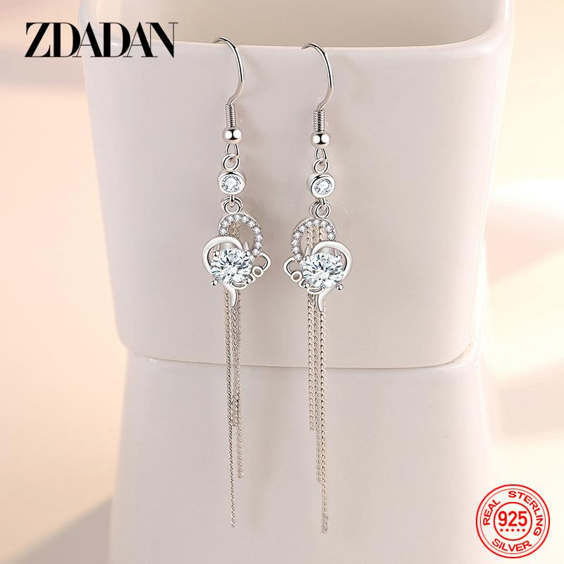 925 Sterling Silver Double Heart CZ Earrings For Women Charm Jewelry Gift
