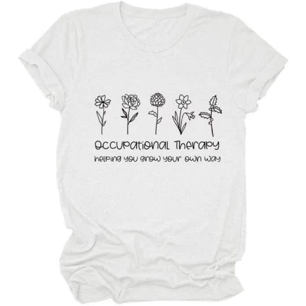 PUGIAF Womens Therapist Shirt Occupational Therapy Helping You Grow Your Own Way Mental Health Shirts Short Sleeve Tee