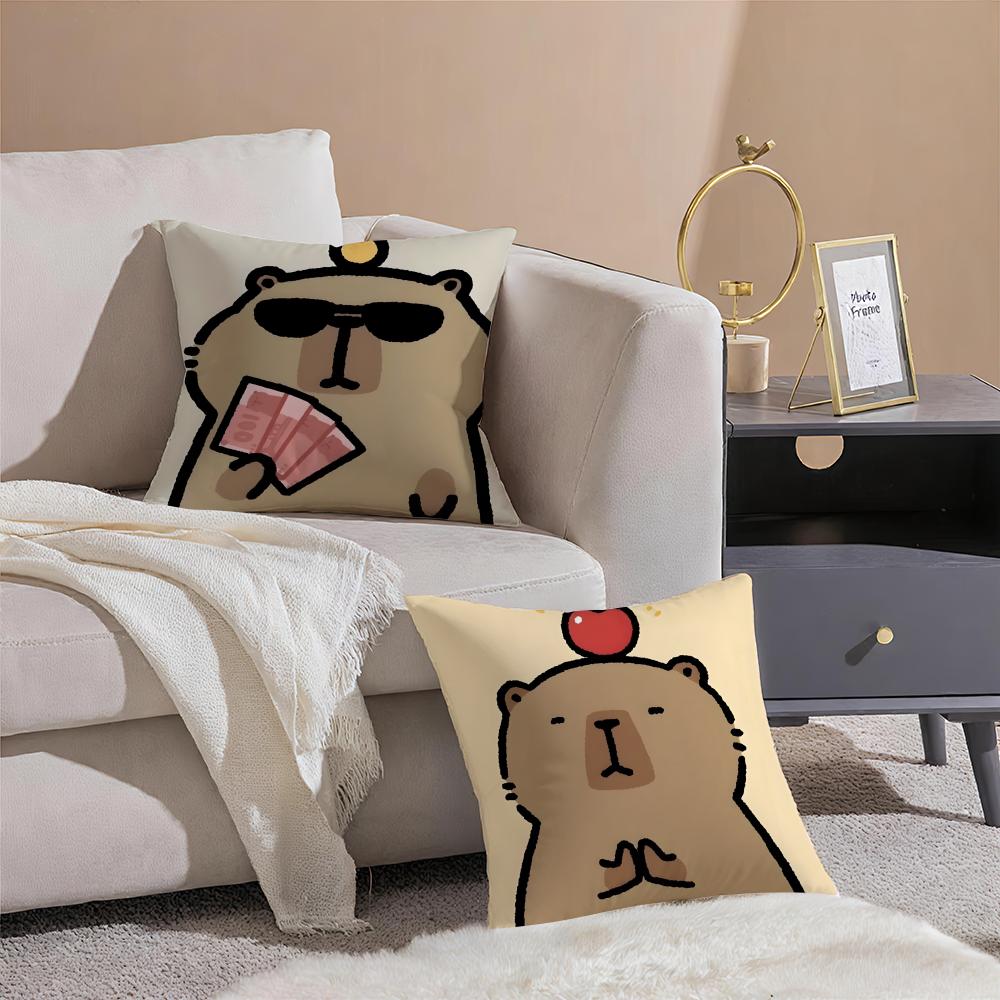 Cute Animal Cartoon Companion Capybara Cushion Cover Throw Pillow Cover Hidden Button Durable Polyester Chair Cushion