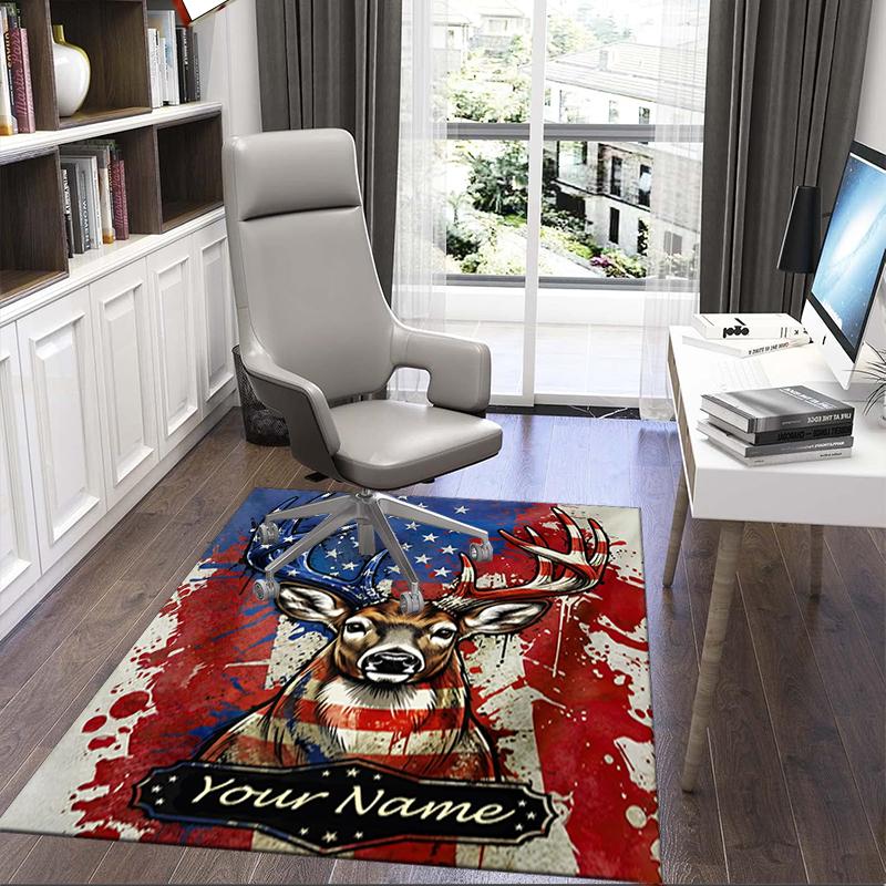 1PC Custom Name American Deer Flag Theme Floor Mat Ideal for Living Room, Game Rooms, Office, Bedroom,Floor Mat Playful Design