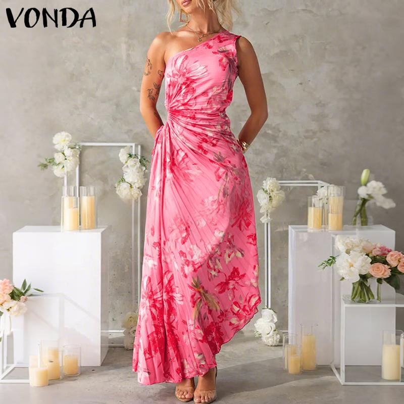 VONDA Женское одно плечо без рукавов с перекрученной талией цветочный принт нестандартное праздничное платье