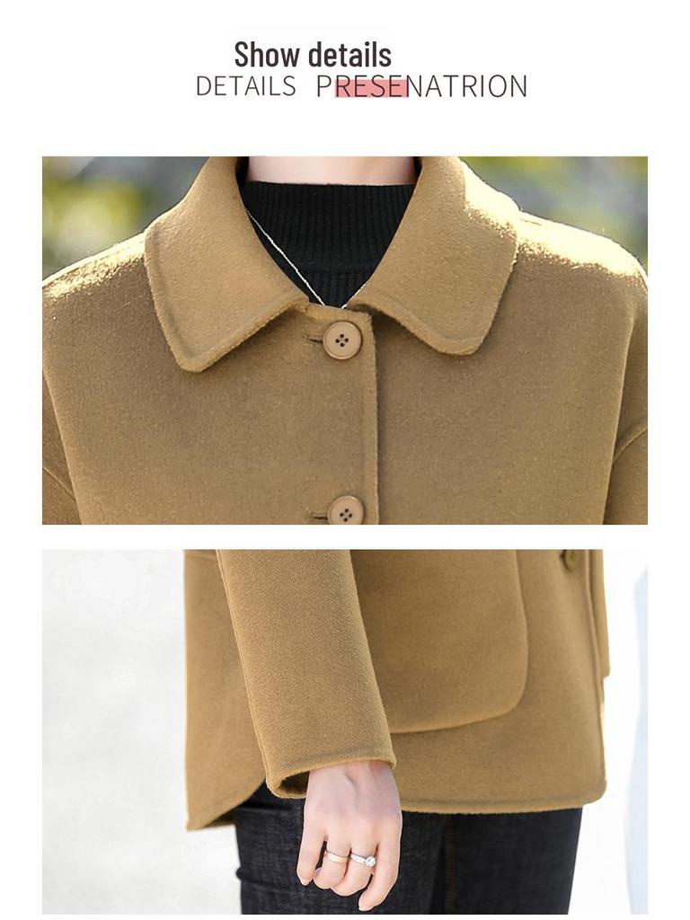 Qiao Yaying Autumn/Winter New Wool Coat for Middle-Aged Women – Solid Color, Large Size, Double-Sided, Short Style.