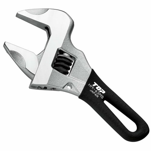 TOP Industrial (TOP) Zero-Back Adjustable Wrench, Short Work Wide, 0-43mm Opening, Black, Zero-Back Worm, HM-43MSBK, Made In Tsubame-Sanjo, Japan