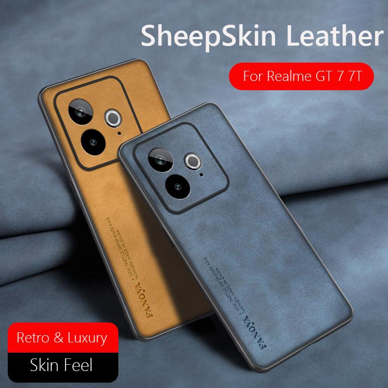 Ретро Кожаный Чехол с Ощущением Кожи Для Realme GT 7 GT7 GT 7T GT7T G Ударопрочный Матовый Силиконовый Мягкий Чехол Обложка