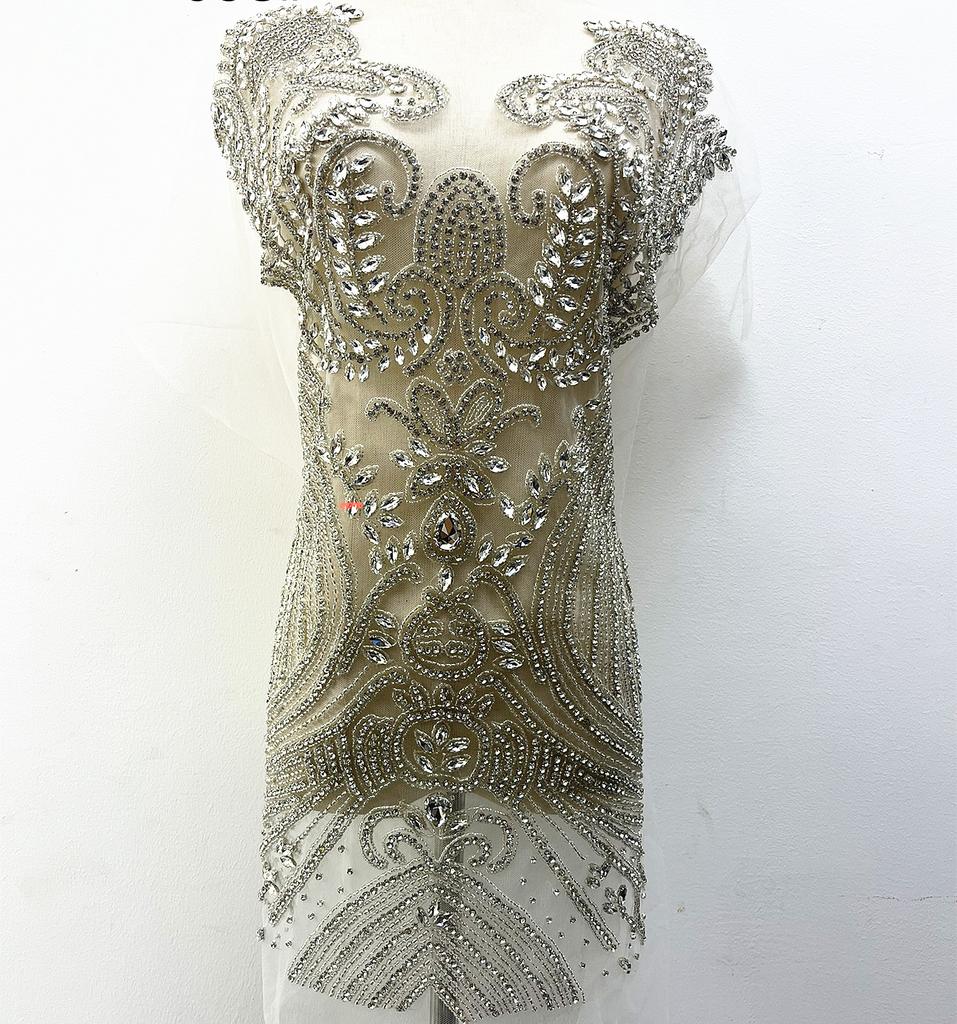 2026 LY New Rhinestone Bodice Applique Bridal for Prom Dress Applique with Tassel Tag Chain Strap for Night Party