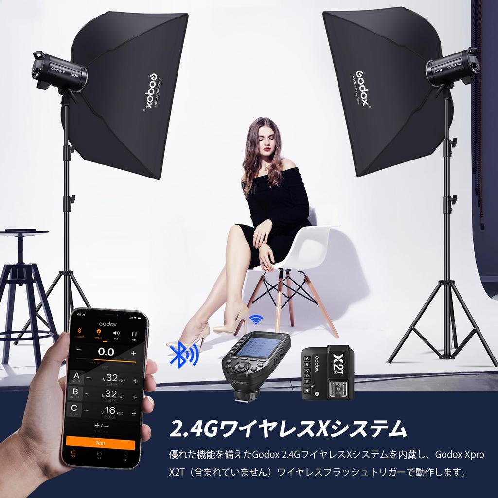 GODOX DP400IIIV Комплект 2 шт. 400 Дж 4-е поколение Студийная вспышка Крепление Bowens Беспроводное приложение GODOX Перезарядка Моделирующая лампа 30 Вт Рефлектор x2 Стойка для света x2