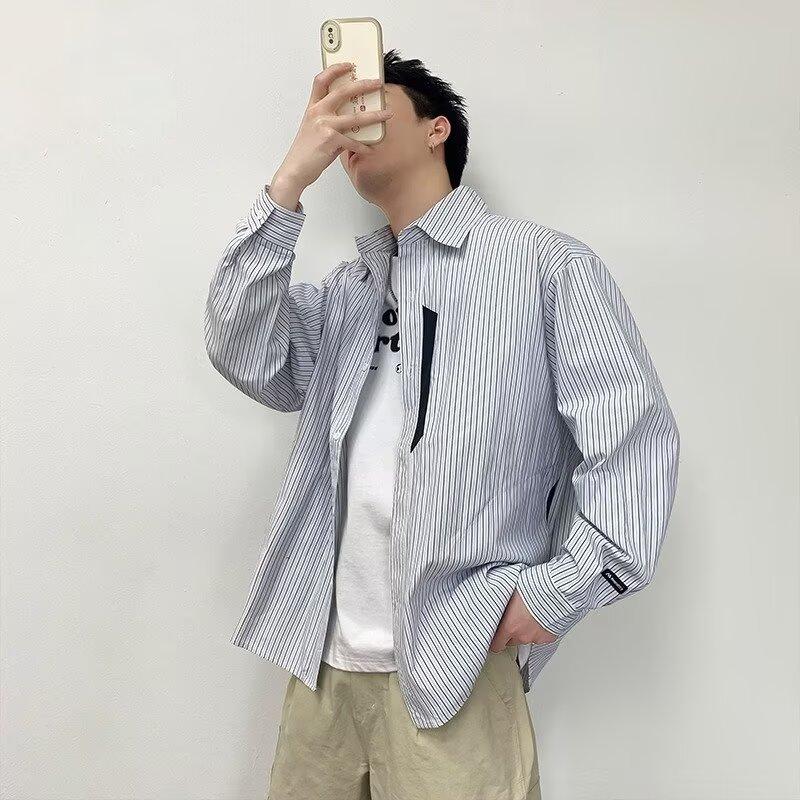 Рубашка с длинным рукавом с буквенным принтом 2024 года в японском стиле в стиле Гонконга, свободная рубашка для мальчиков, летнее модное универсальное повседневное пальто