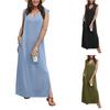 Женское летнее платье-макси без рукавов, повседневное платье-трапеция с круглым вырезом, длинное пляжное платье-майка