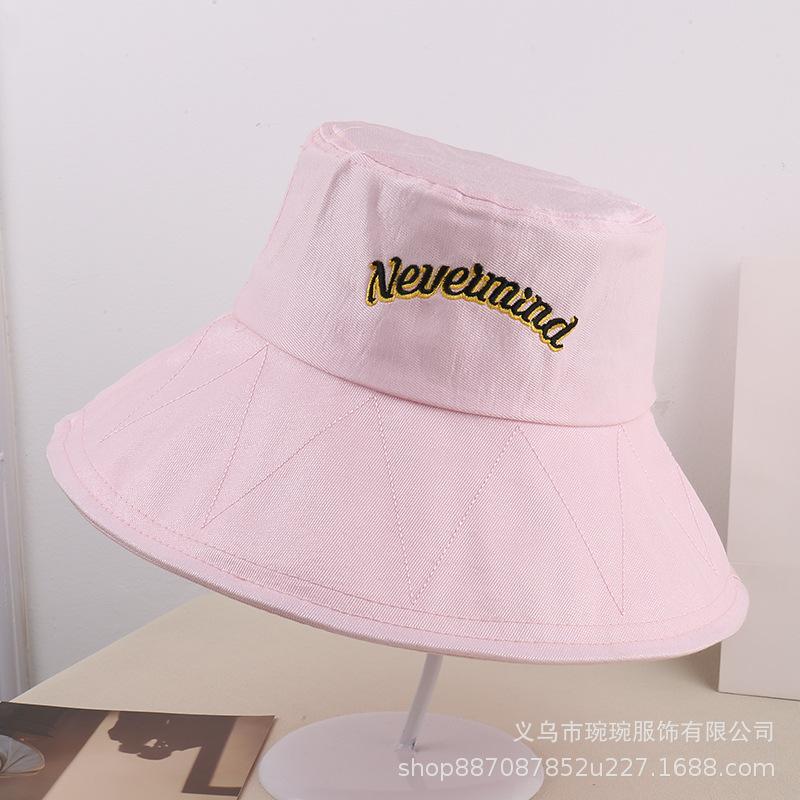 Letter embroidered fisherman hat women outdoor eaves sunshade sun hat leisure beach vacation sun hat