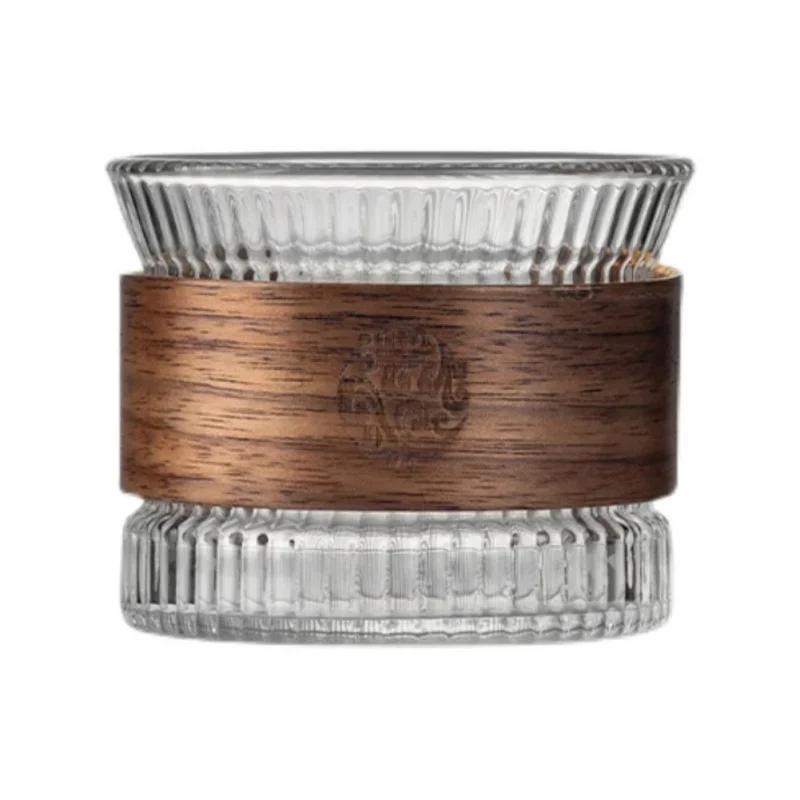 150ml Japanese Style Glass Coffee Mug Walnut Wood Cup Sleeve Glass Cup Hammer Pattern Glass Tea Cup Coffeeware Cute Tea Mugs
