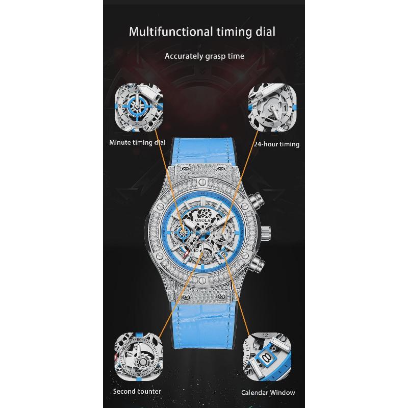 ONOLA Fashion Sports Luxury Men Wristwatch Date Waterproof Luminous Chronograph Man Watch Unique Leather Quartz Men's Watch