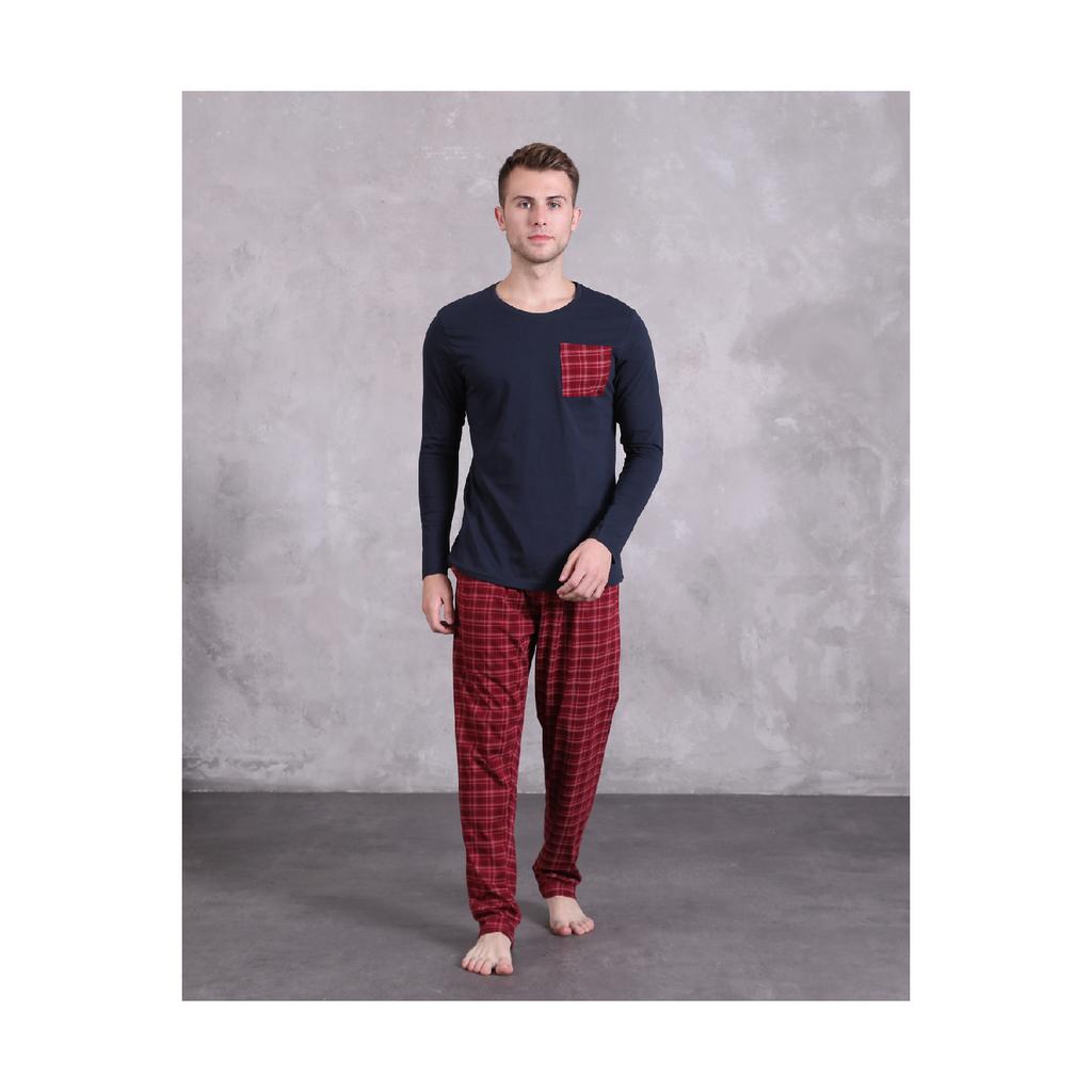 Мужской пижамный комплект с принтом в клетку, с длинным рукавом, с карманами, сезонный 100% хлопок, комплект для приданого, мягкий