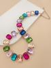 Mixed Color Rectangular 13x18 Crystal Gemstone Necklace - European & American Choker Design