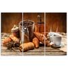 Three piece picture canvas print Coffee and Fresh Croissants