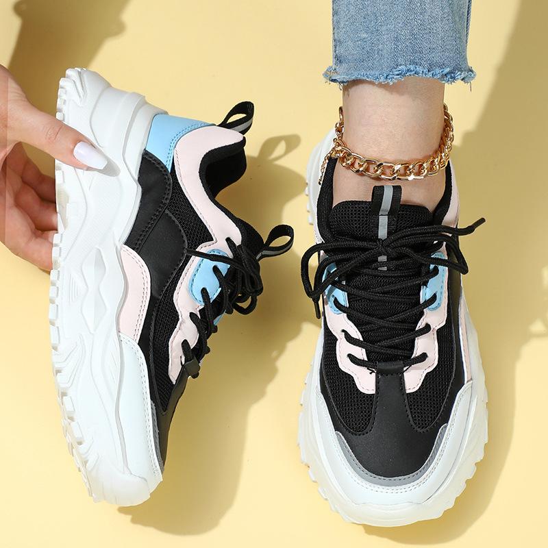 New Fashion Women Tennis Shoes Chunky Sneakers for Spring Autumn Thick Bottom Dad Shoe Ladies PU Leather Platform Running Shoes