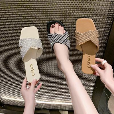 Мода Новая Мода Яркий Бриллиант Декоративные Женские Тапочки Простой Высококлассный Темперамент Плоские Маленькие Удобные Обувь для Шоппинга и Работы