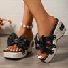Fashion Fashion Shoes Bow Knot Platform Slippers for Women Buckle Design Sandals Thick Bottom Slides Ladies New Square Toe Wedge Sandals