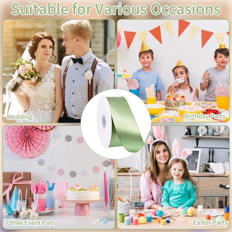 22M/Roll Light Green Ribbon Handmade Flower Bouquet Crafts DIY Sage Green Gift Wrapping Supplies Satin Ribbon for Gift Wrapping