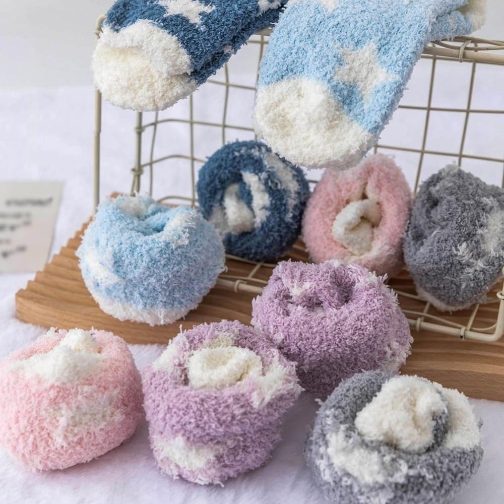 Star Pattern Coral Fleece Socks Breathable Sleeping Socks New Sleep Stockings for Women