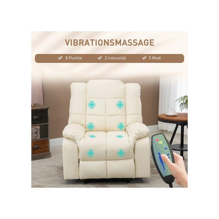 Fauteuil de massage - HOMCOM - Blanc crème - 8 points de massage - Inclinaison 165° - Télécommande incluse