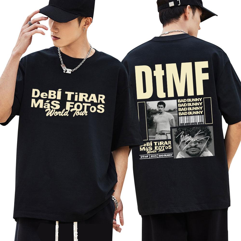 BAD BUNNY DTMF Деби Тирар Мас Фото Футболка Винтажная Хип-Хоп Модная Мужская Женская С Коротким Рукавом Свободного Кроя Хлопок Повседневные Футболки Мужские