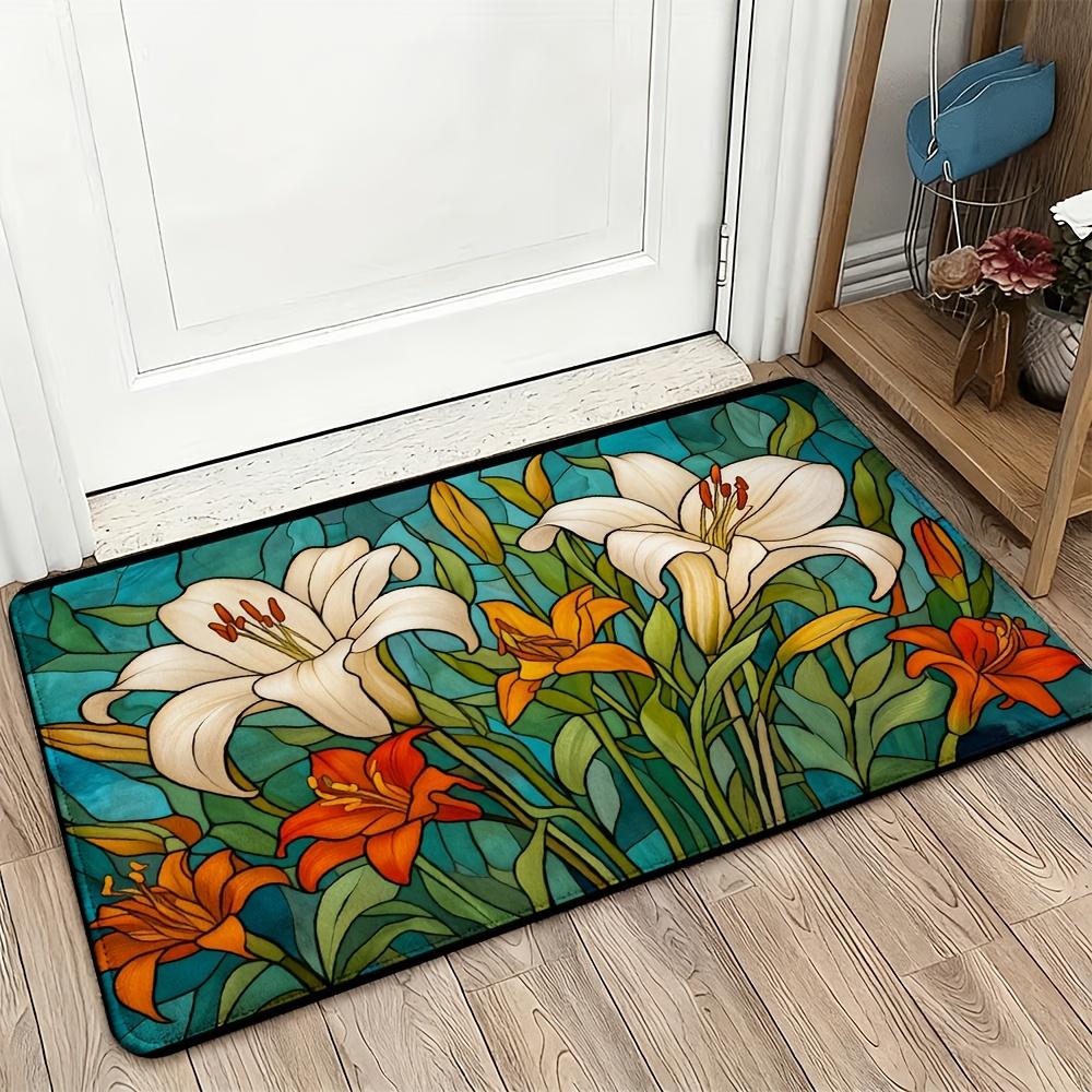 Floral Lily Botanical Doormat Mat for Home Decor Tropical Garden Entrance Welcome Mat Durable Indoor Outdoor Rug 40x60cm
