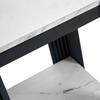 Modern nightstand with 2 shelves, black metal frame, side table in marble look, MDF, for bedroom and hallway, White and Black - H55/W43/D40 cm