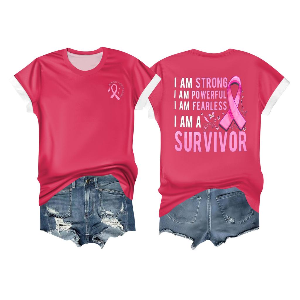 Women's Breast Ribbon Printed Casual Short Sleeve