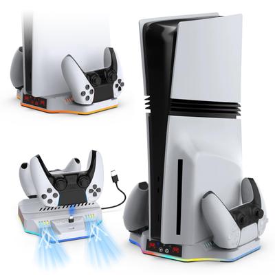 Вертикальная подставка, совместимая с PS5 Slim, совместимая с PS5 Lwuckbarrt, подставка для зарядки контроллера PS5, многофункциональная подставка для зарядки с охлаждающим вентилятором