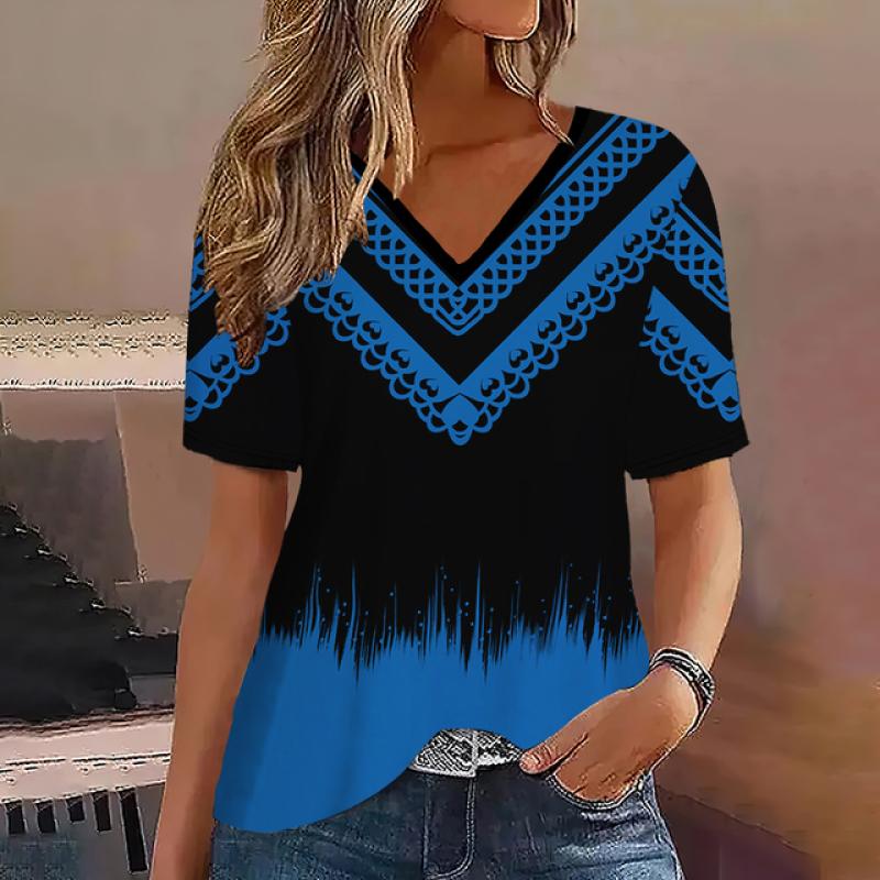 Модная женская футболка в полоску с принтом градиента и V-образным вырезом с короткими рукавами, базовые топы, уличная одежда, летняя одежда больших размеров, женские футболки