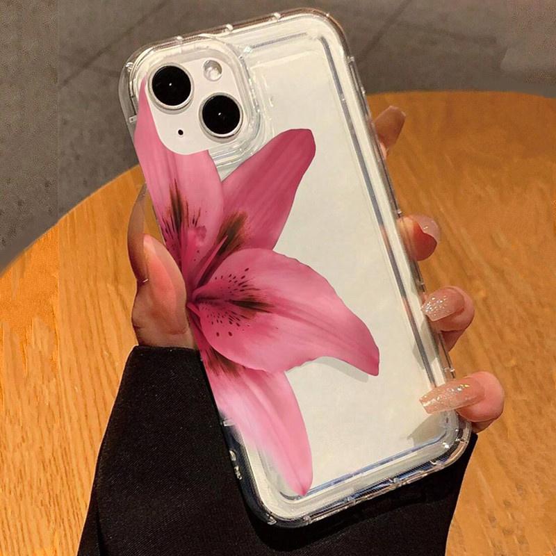 Ins Style Pink Flower Lily Pattern Phone Case for Redmi Note 13 12 11 Pro Plus 5G 12S 11S Redmi 12C 13C Transparent Cover